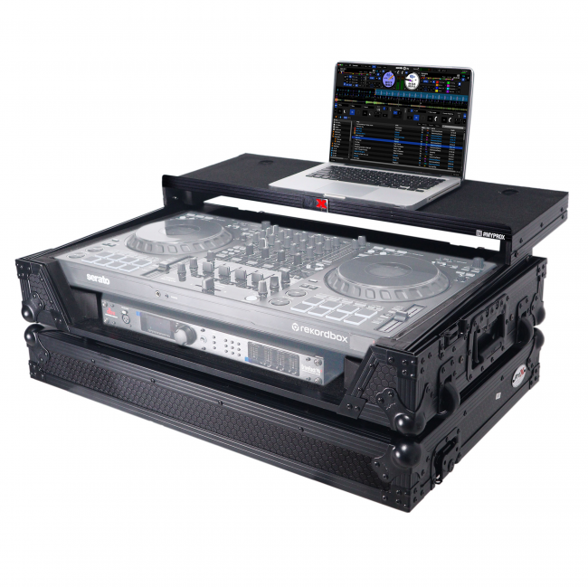  ATA Flight Style Road Case For Pioneer DDJ-REV5 DJ Controller with Laptop Shelf 1U Rack Space Wheels and LED Black Finish